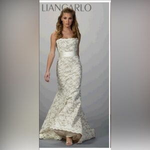 Liancarlo Couture Luxury Designer Silk Lace Wedding Gown W/ Train Size 12 $3500